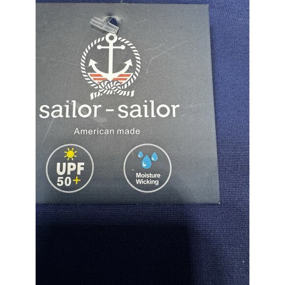 Sailor Sailor Ruffle Sleeve Coastal Top Navy UPF Fabric SZ S Resortwear - Picture 4 of 12